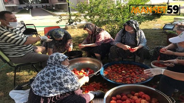 Edirne’de huzurevi sakinleri ektikleri domateslerin hasadını gerçekleştirip kışlık salçalarını yaptılar